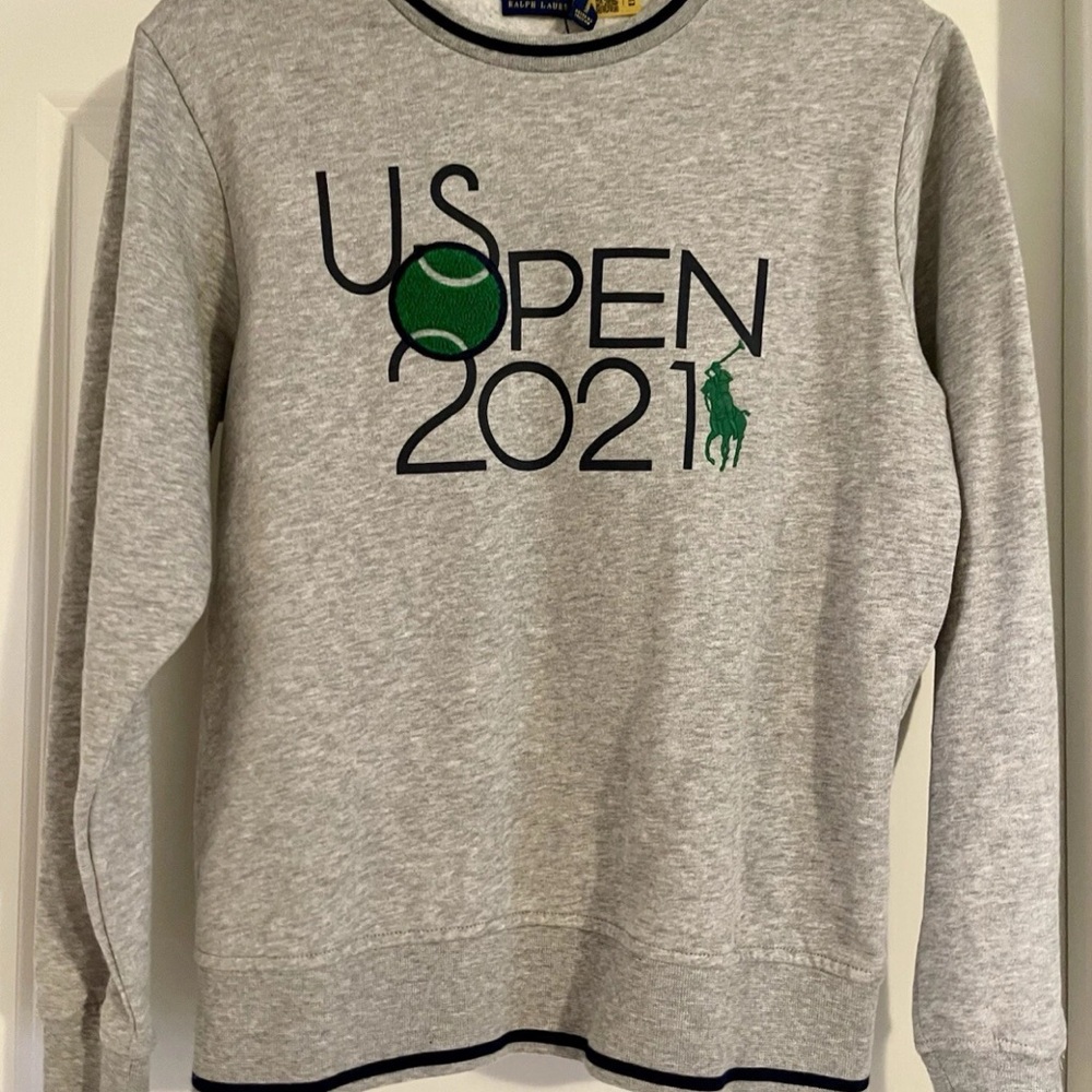 POLO RALPH LAUREN WOMEN’S US OPEN GRAPHIC FLEECE SWEATSHIRT GRAY SZ S